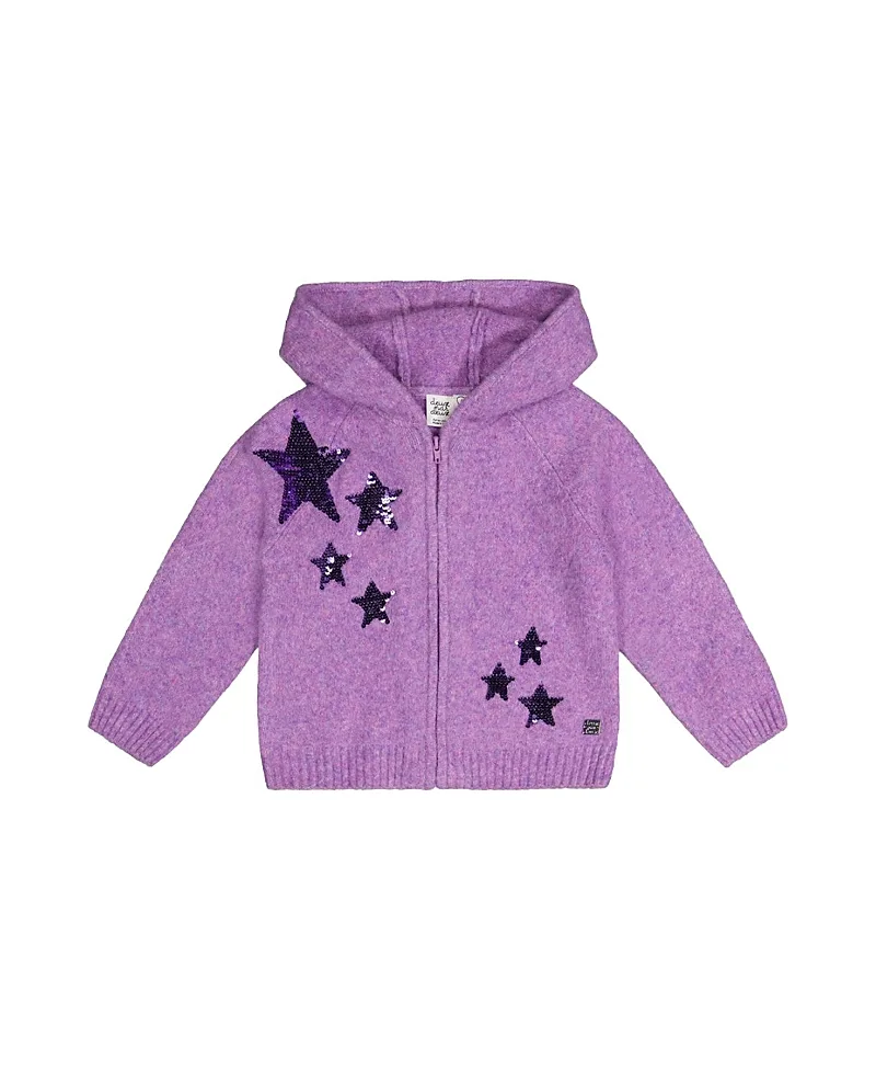 Hooded Zip Star Detail Knitted Cardigan by Deux Par Deux