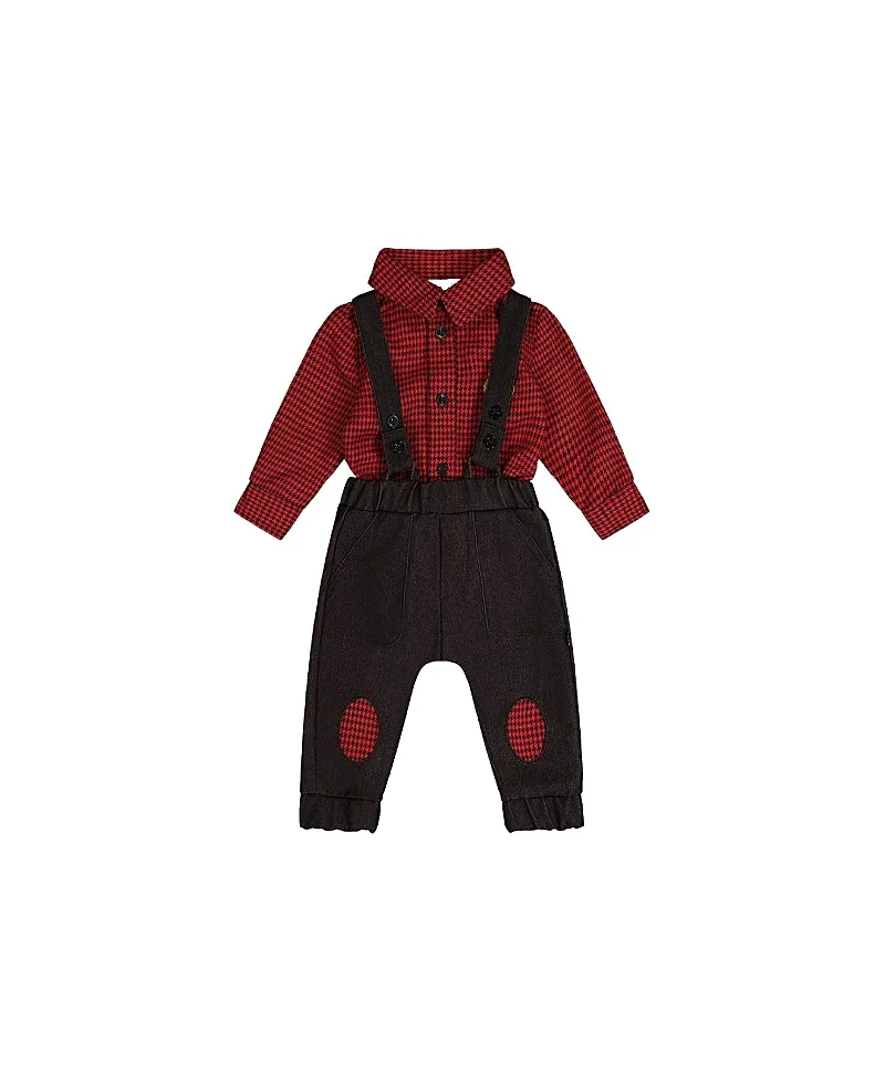 Button Front Bodysuit Suspender Pants Set by Deux Par Deux