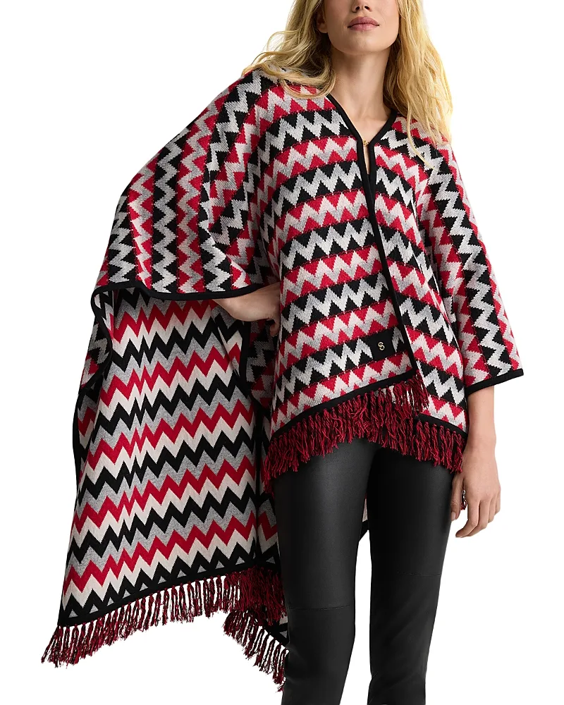 ZigZag Stripes Frayed Hem Poncho by St. John