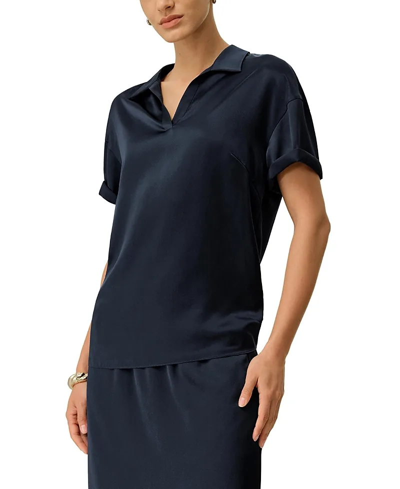Washable Silk Charmeuse Polo Top by Lilysilk