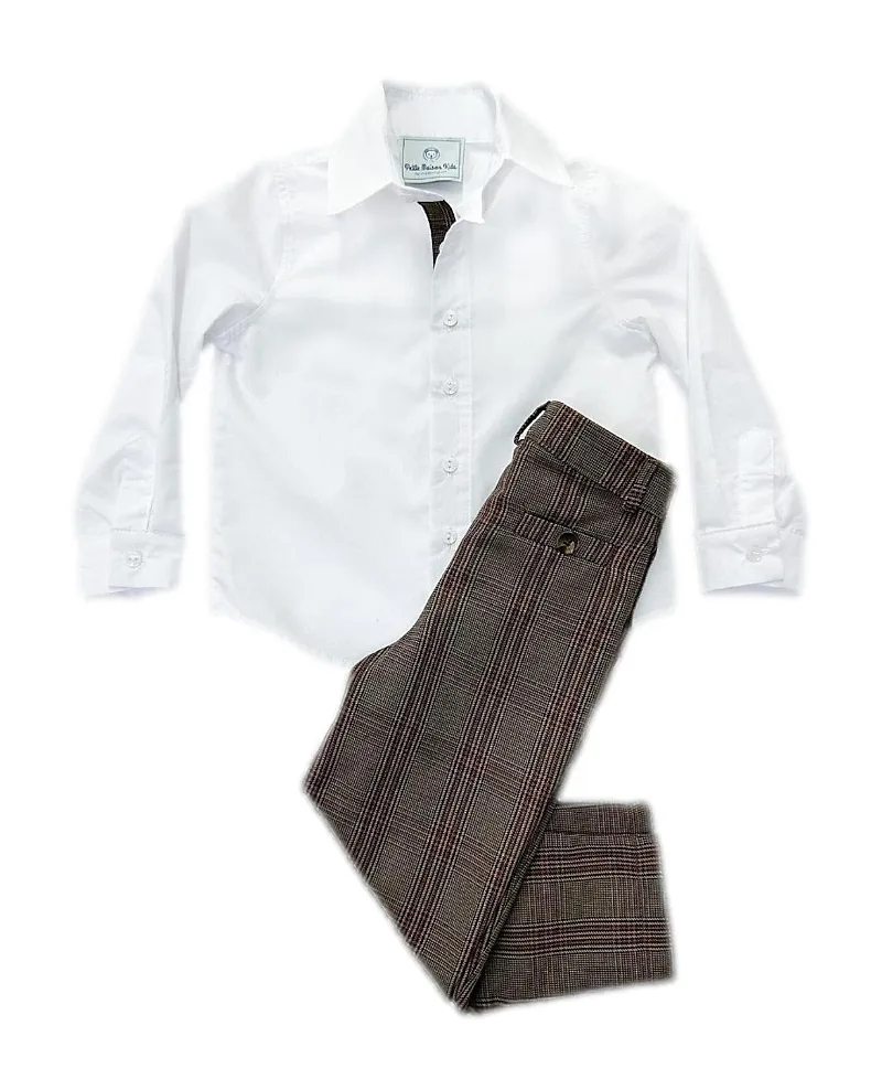 Blair Cotton Button Down Shirt with Estate Tweed Trim and Tweed Pants by Petite Maison Kids