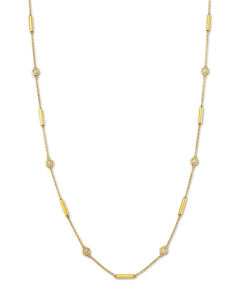 18K Yellow Gold Diamond Bezel & Polished Bar Collar Necklace, 0.33 Tcw