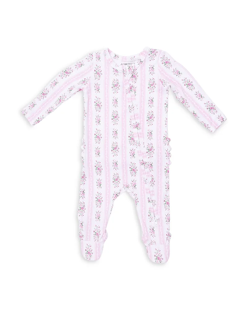 Bella Rose Striped 2 Way Ruffled Back Zipper Footie by Angel Dear