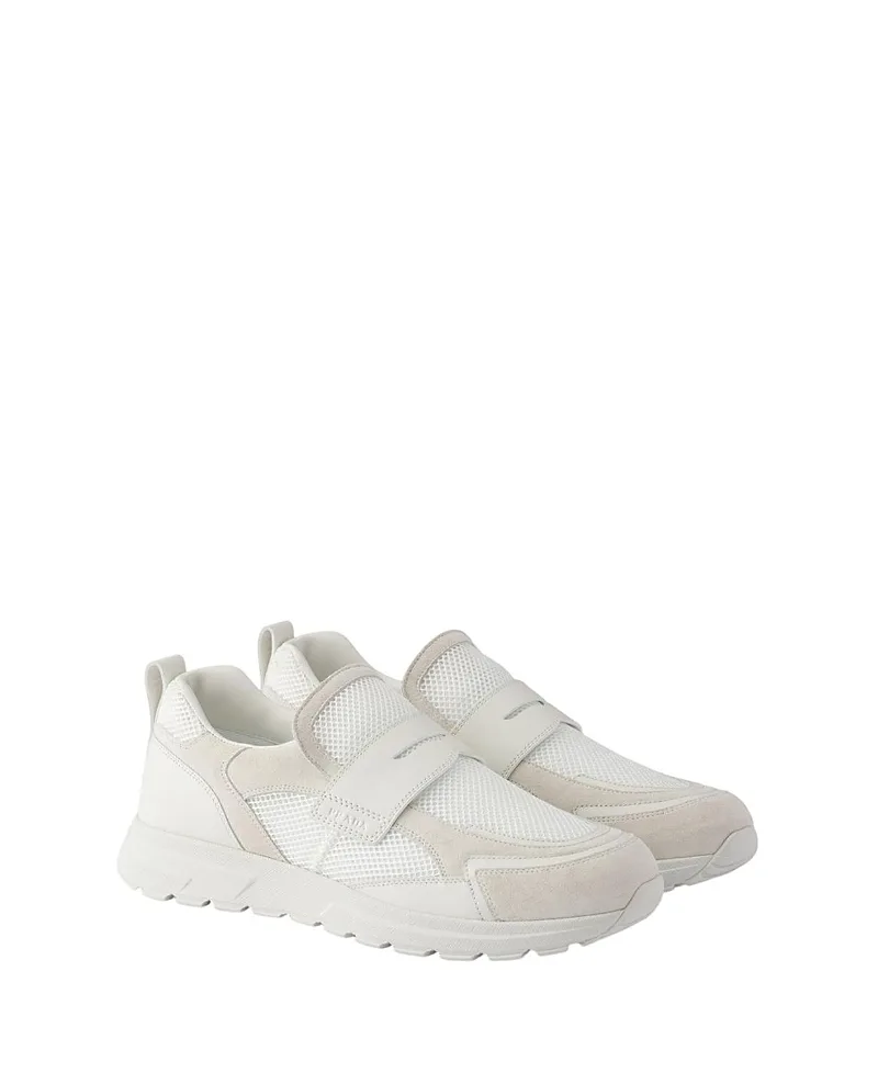 Prax Mesh Fabric and Leather Loafers by Prada