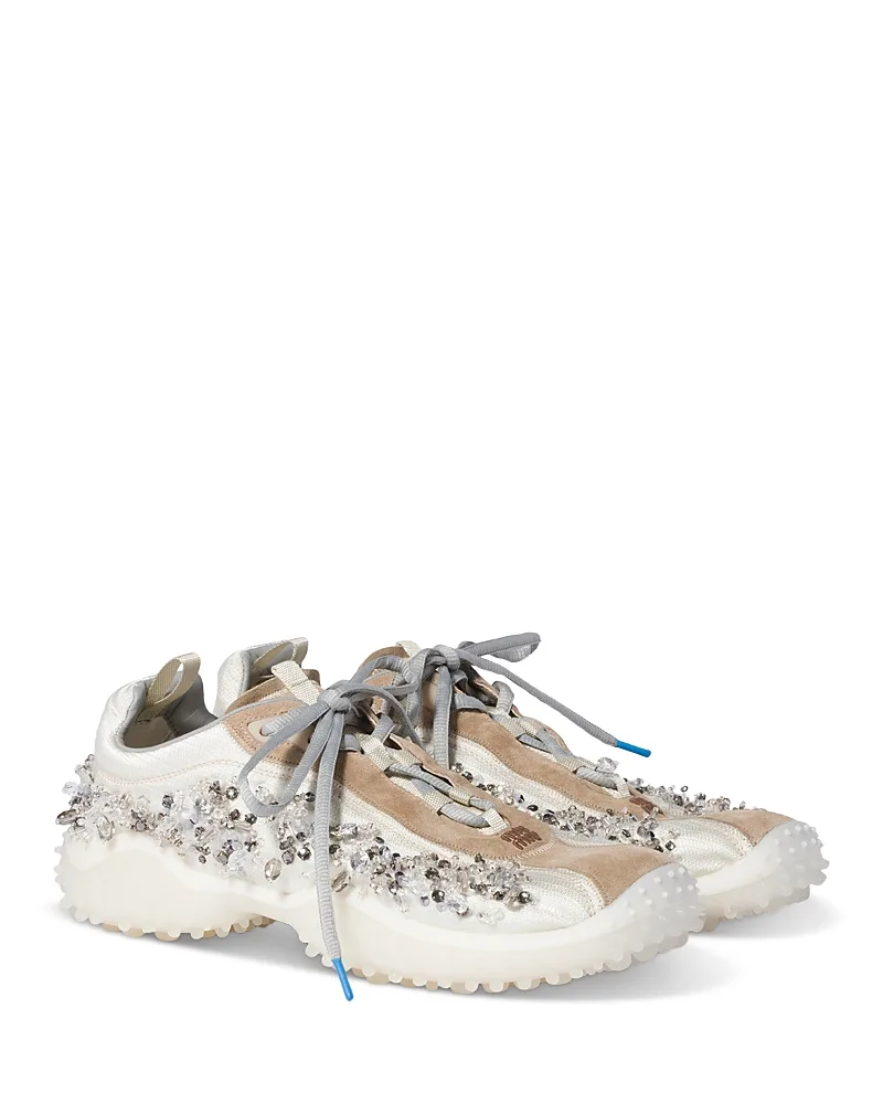 Allacciate Crystal Embellished Sneakers by Miu Miu