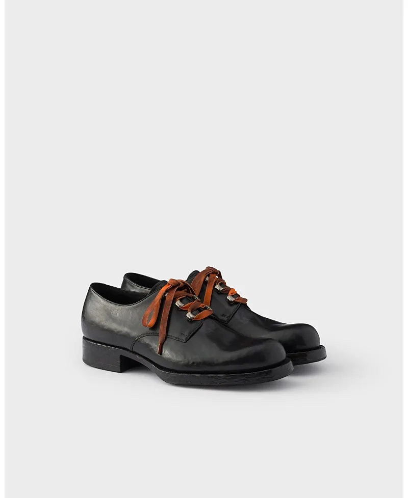 Antiqued Leather Lace-Up Shoes by Prada