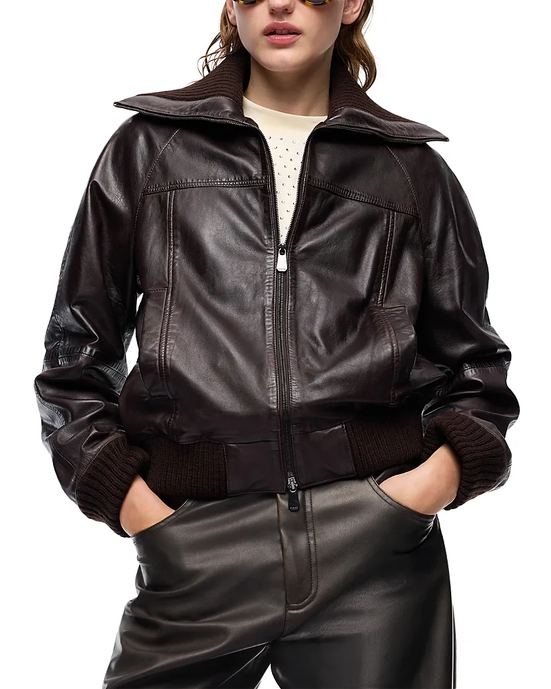 Bluma Leather Bomber Jacket by Pinko