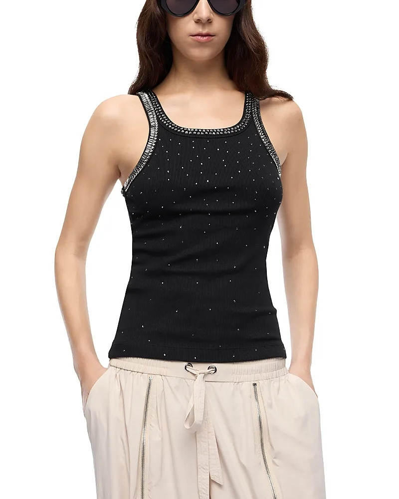 Coriandoli Cotton Stretch Embellished Tank Top by Pinko
