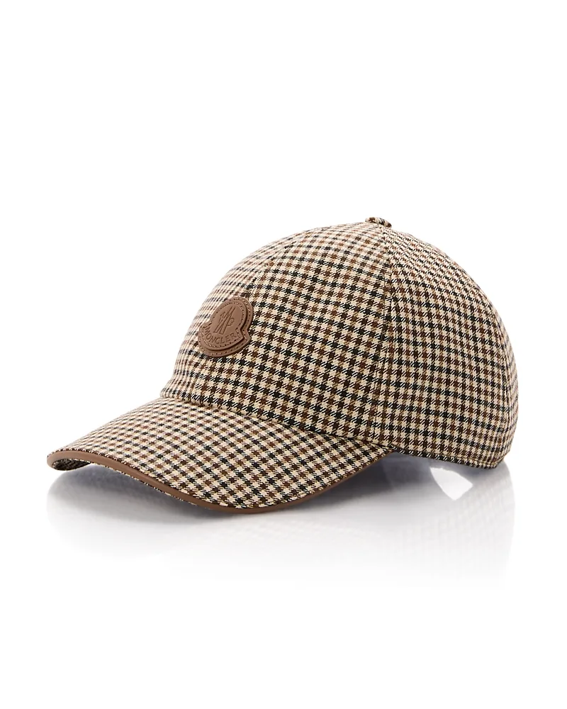 Wool Logo Patch Check Baseball Cap by Moncler