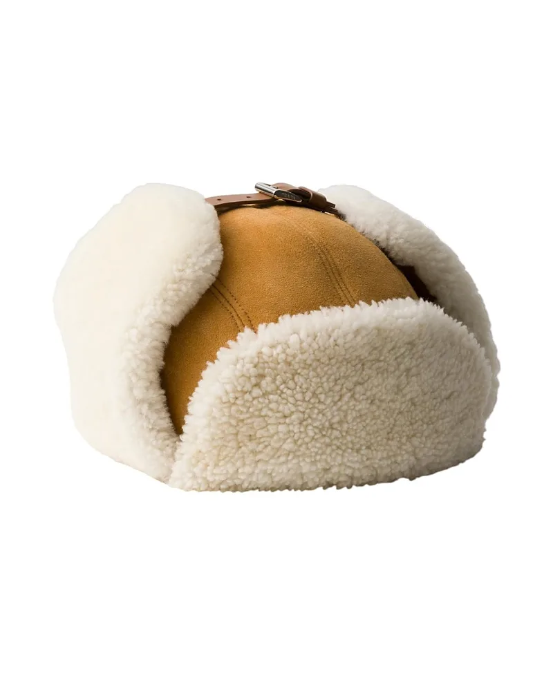 Suede Shearling Trapper Hat by Prada
