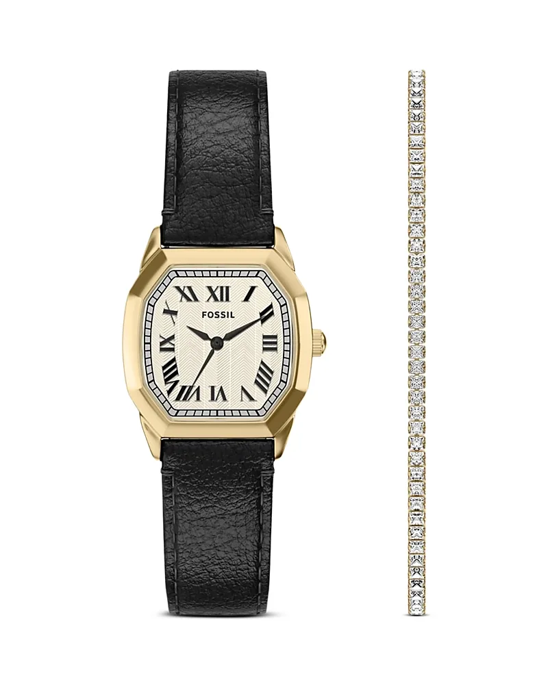 Harlow Leather Watch & Tennis Bracelet Set, 27mm by Fossil