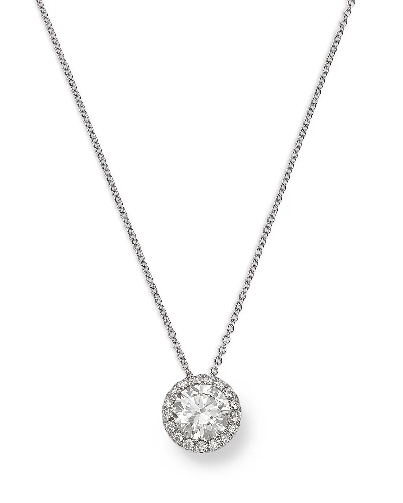 Luxe Collection Certified Lab Grown Diamond Halo Pendant Necklace in 14K White Gold, 2.0 Tcw