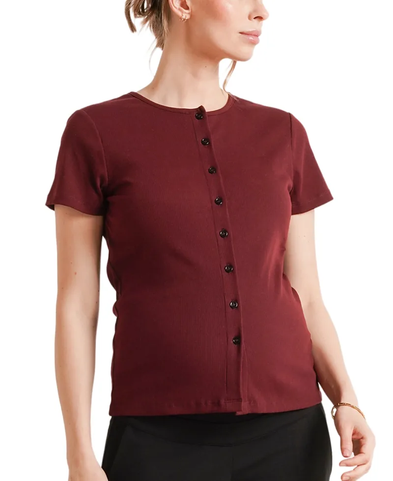 Avery Button-Front Nursing Ribbed Tee by Nom Maternity