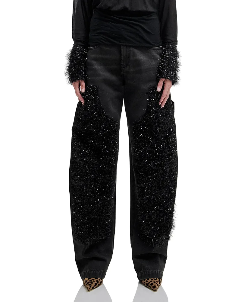 Audry Double Knee Lurex Barrel Leg Carpenter Jeans in Washed Black by Darkpark