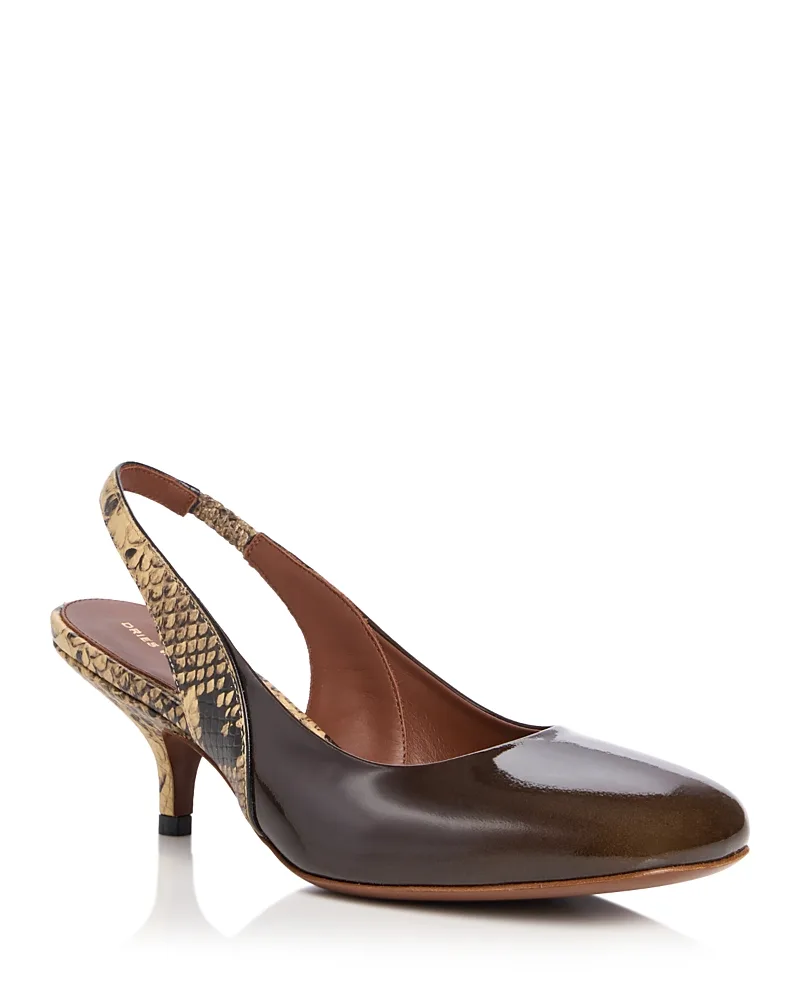 Snake Embossed & Patent Leather Slingback Pumps by Dries Van Noten