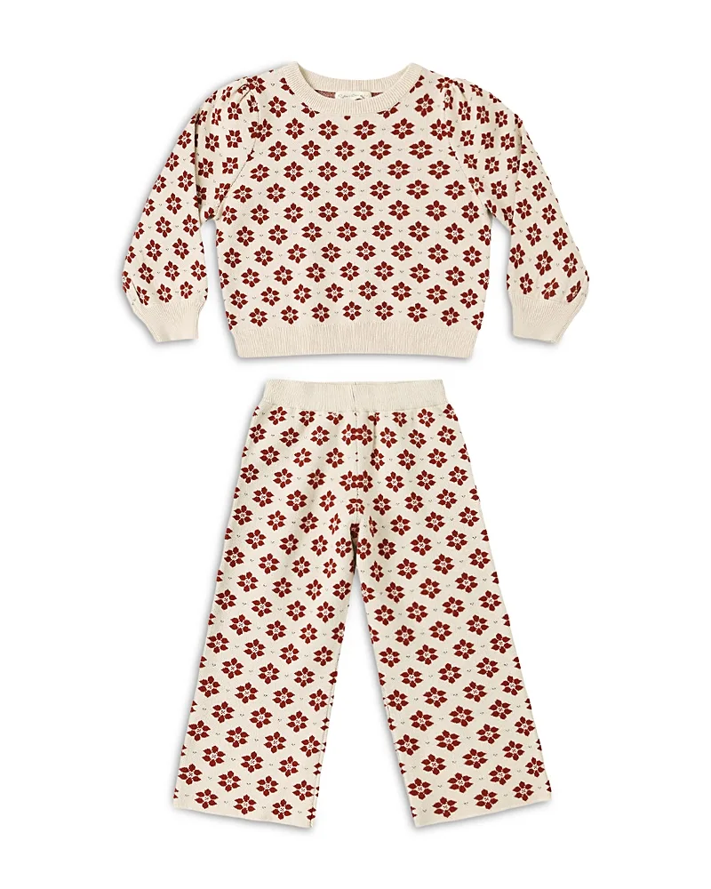 Jacquard Knit Poinsettia Top & Pants Set by Rylee + Cru
