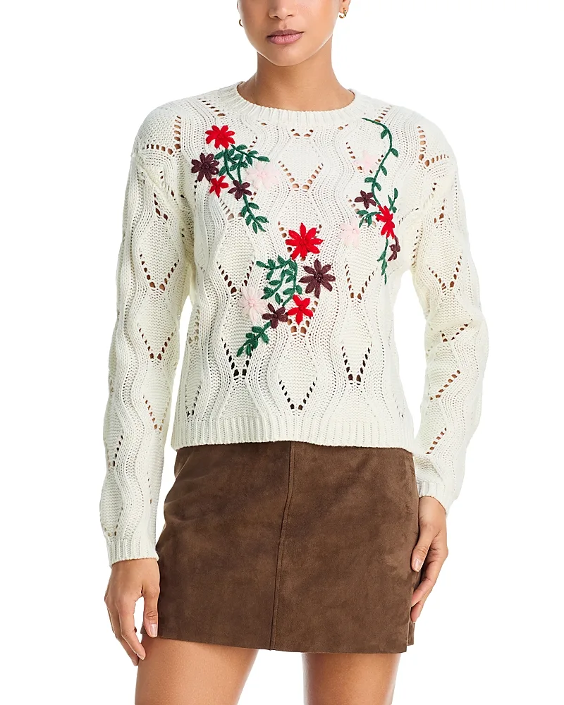Embroidered Cable Crewneck Sweater by AQUA