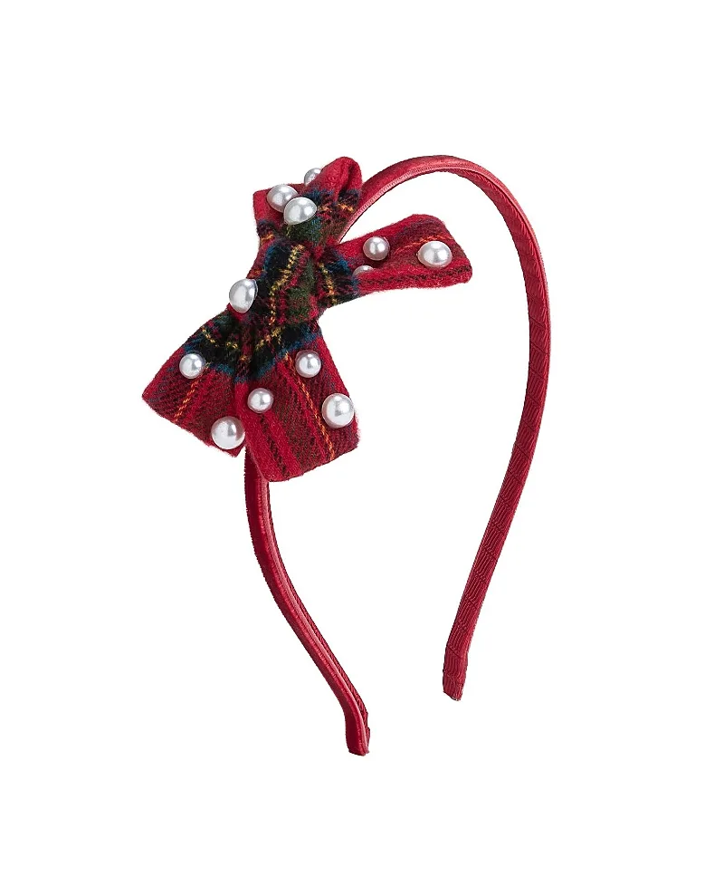 Christmas Tartan Pearl Bow Headband by Sweet Wink