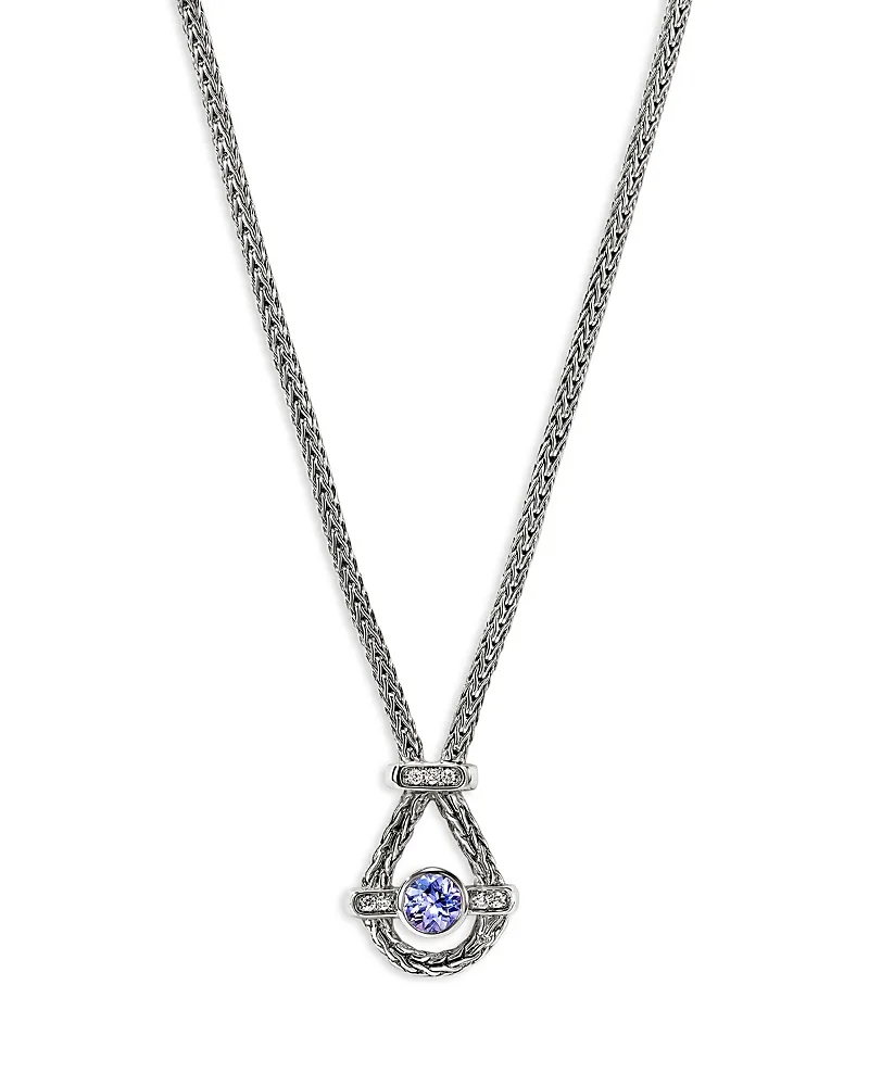 Sterling Silver Icon Tanzanite & Diamond Halo Pendant Necklace, 16-18 by John Hardy