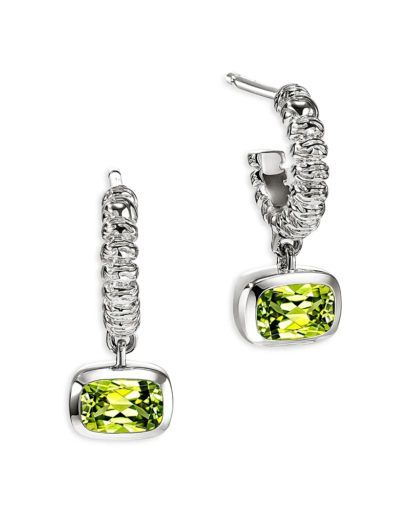 Sterling Silver Heishi Gemstone Cushion Dangle Hoop Earrings by John Hardy