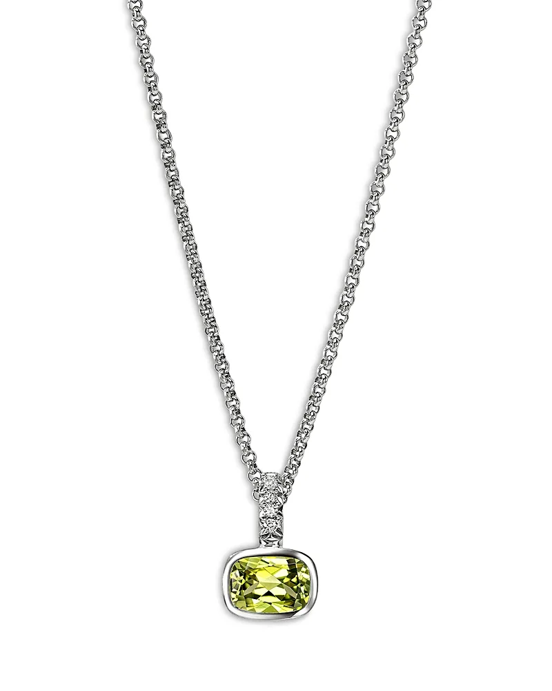Sterling Silver Heishi Gemstone & Diamond Pendant Necklace, 16-18