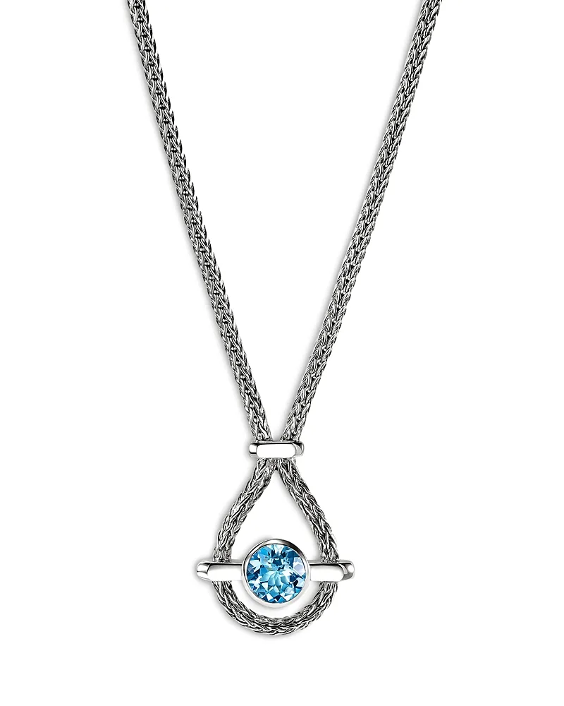 Sterling Silver Icon Swiss Blue Topaz Halo Pendant Necklace, 18-20