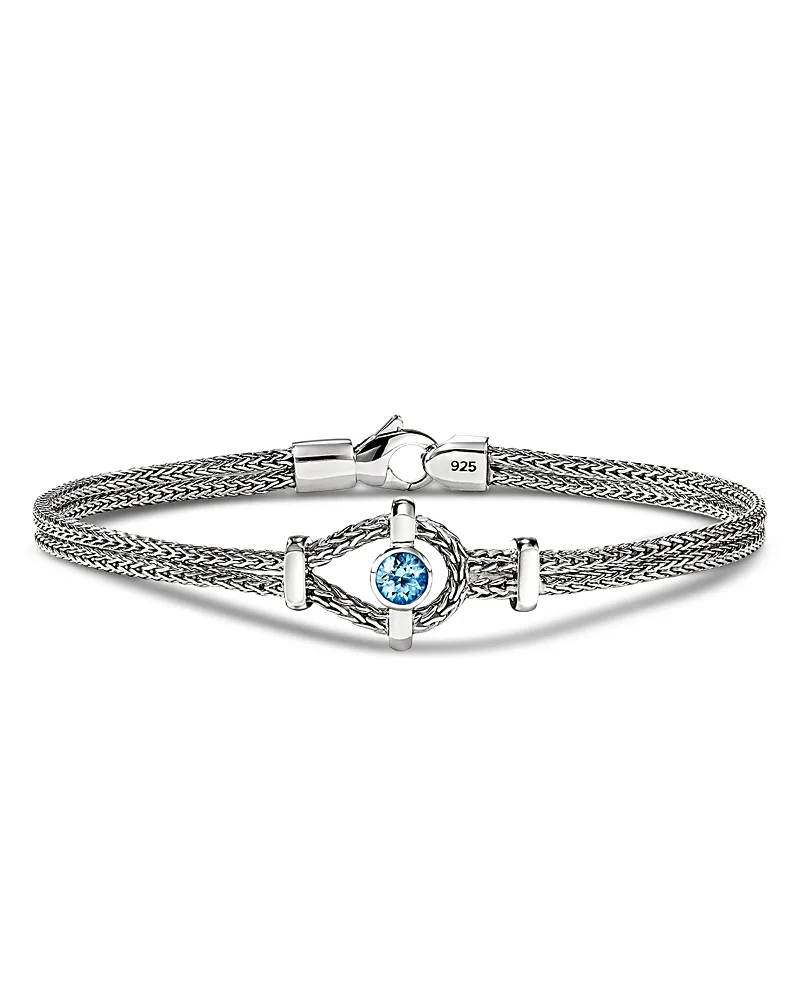 Sterling Silver Icon Gemstone & Diamond Woven Link Bracelet