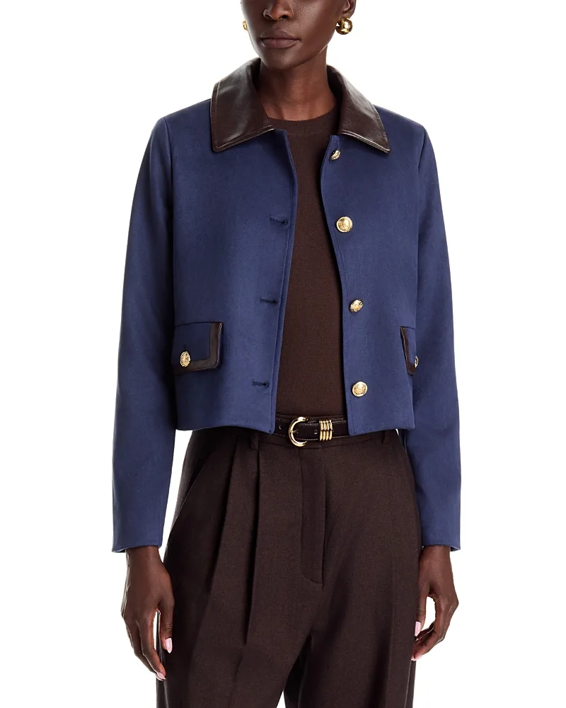 Faux Leather Trim Faux Suede Jacket by Dolce Cabo