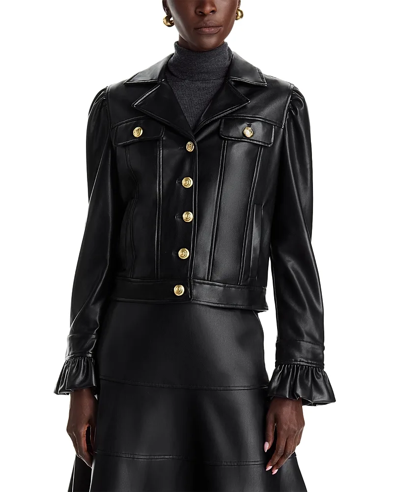 Faux Leather Ruffle Trim Jacket by Dolce Cabo
