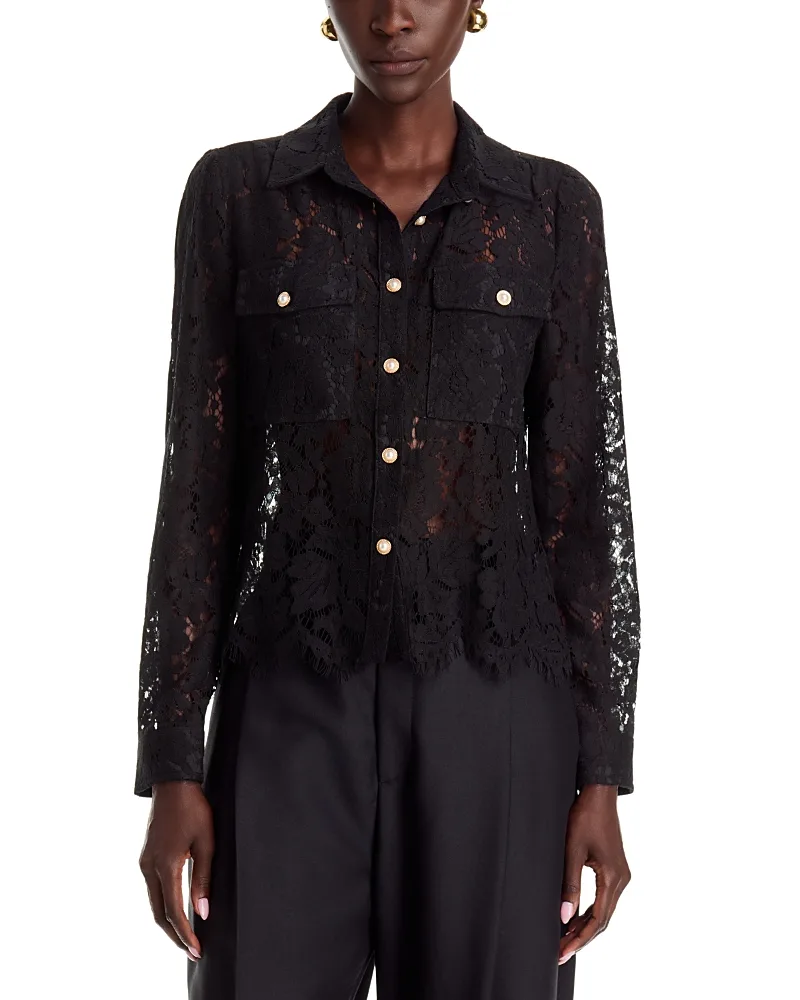 Lace Faux Pearl Button Front Top by Dolce Cabo