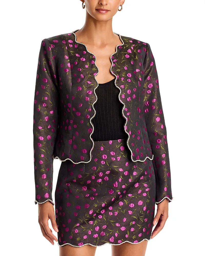 Floral Brocade Crystal Scallop Trim Jacket by AQUA