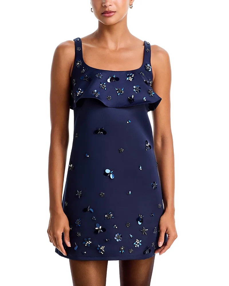 Crystal Embellished Ruffle Mini Dress by AQUA