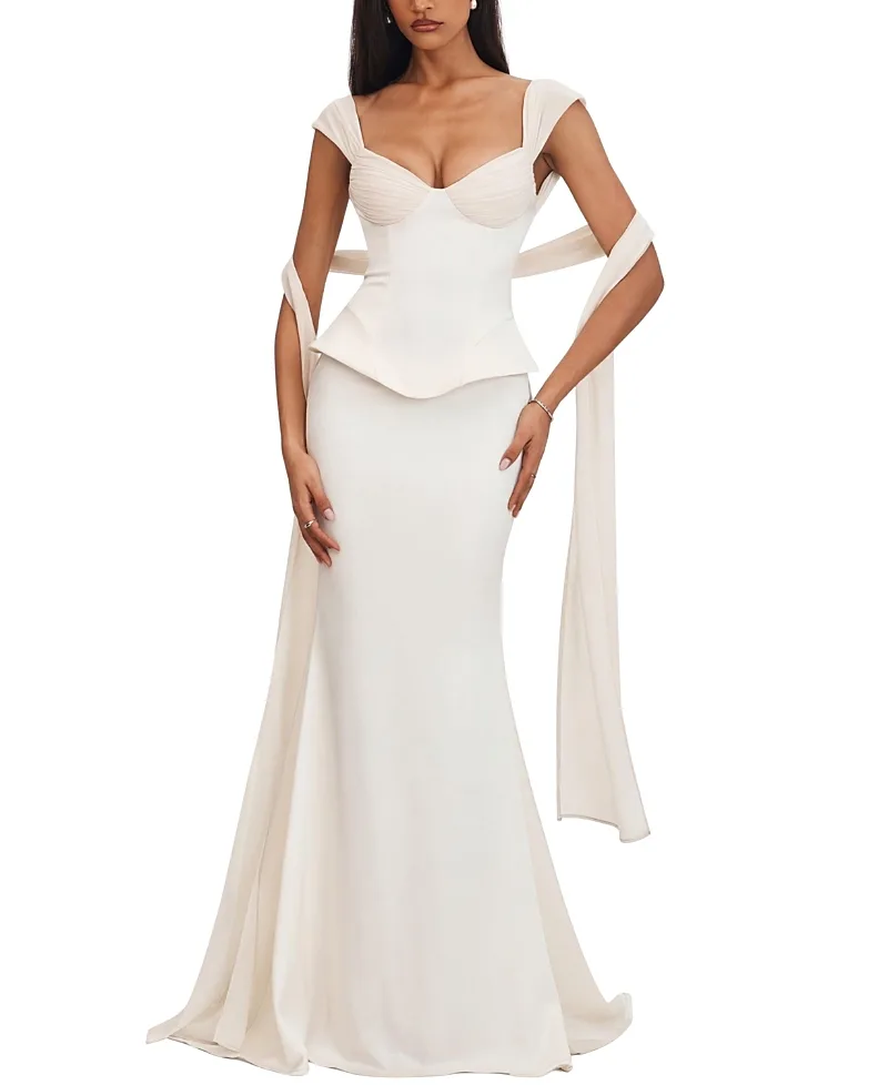 Jessalyn Sweetheart Peplum Mermaid Wedding Dress with Chiffon Scarf by Miss Circle