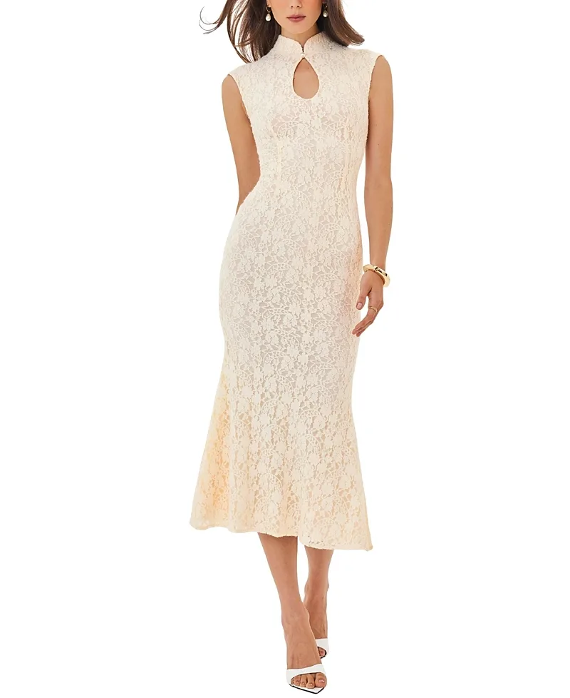 Garcelle Brushed Lace Keyhole Mermaid Midi Dress by Miss Circle