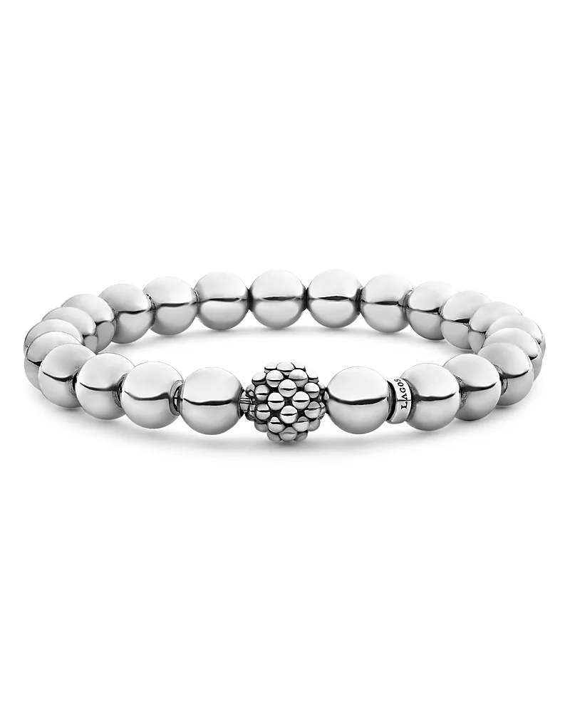 Sterling Silver Signature Caviar Lattice Ball Beaded Stretch Bracelet by Lagos