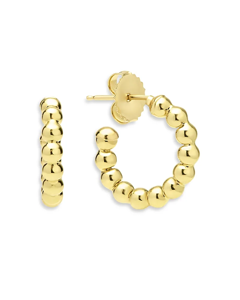 18K Yellow Gold Caviar Gold Beaded Small Hoop Earrings