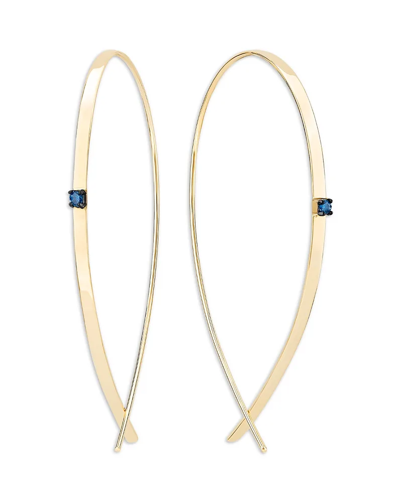 14K Yellow Gold Blue Diamond Flat Inverted Hoop Earrings, 0.04 Tcw by Lana