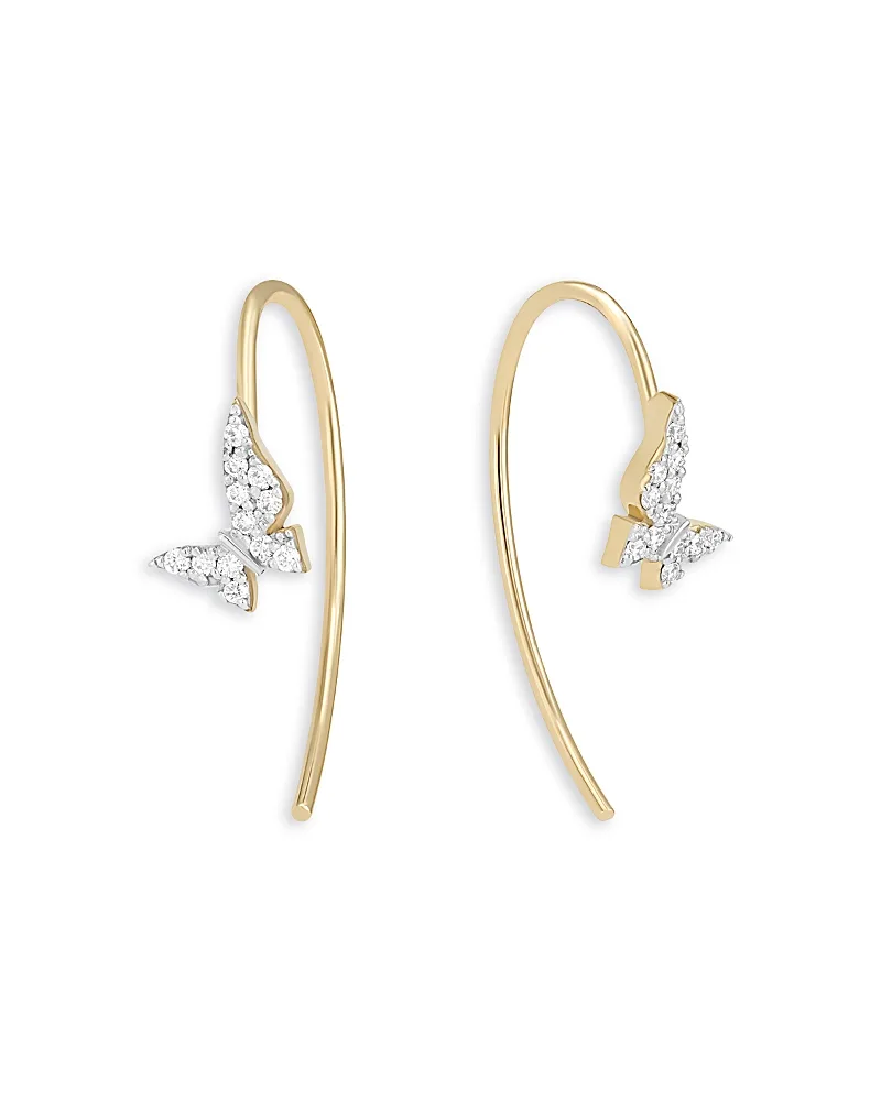 14K Yellow Gold Diamond Butterfly Threader Hook Earrings, 0.07 Tcw by Lana