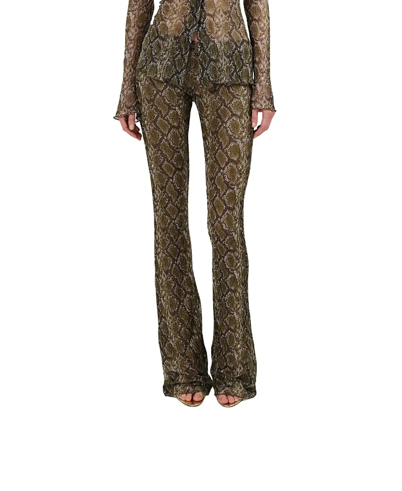 Snake Print Low Rise Flare Trousers by Nocturne