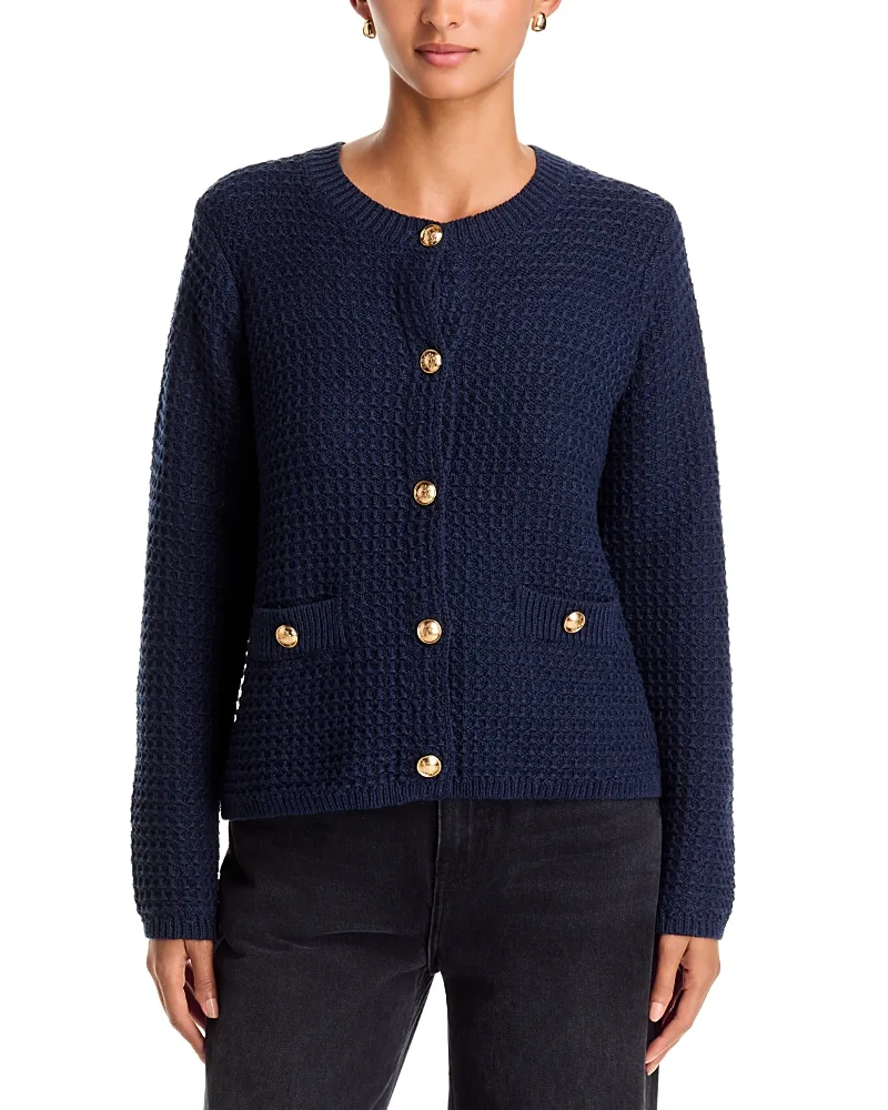Textured Crewneck Cardigan Sweater by Single Thread