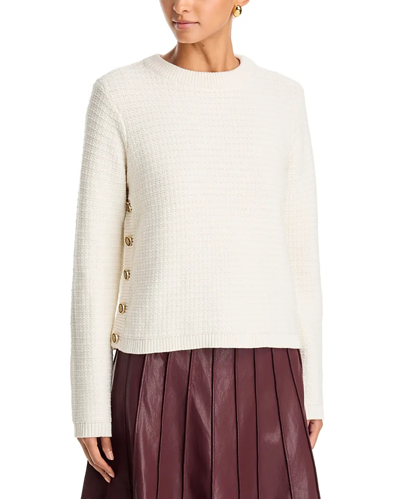 Textured Crewneck Side Button Sweater by Single Thread