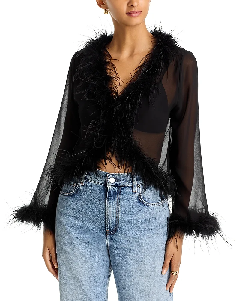 Bonnie Feather Trim Sheer Top by Lucy