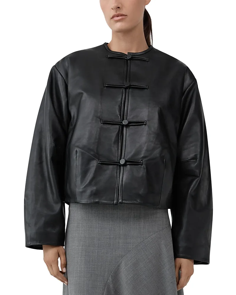 Leather Button Front Cocoon Jacket by St. Agni