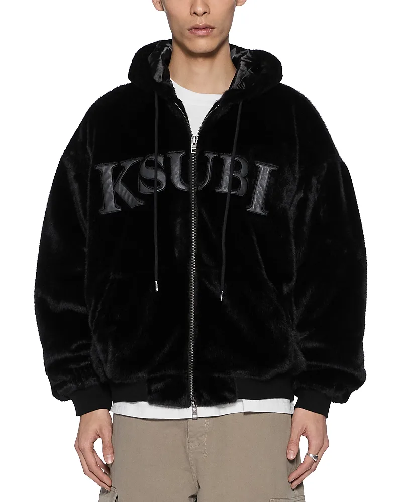 Walkout Faux Fur Hood Logo Drawstring Jacket by Ksubi