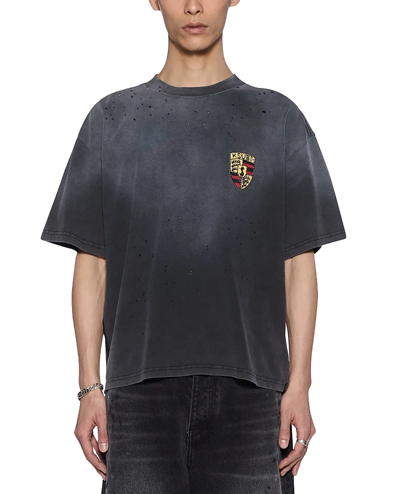 Halen Cotton Shield Logo Distressed T-Shirt by Ksubi