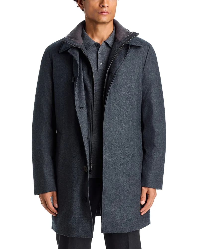 Wool Blend Flannel Down Car Coat & Removable Bib