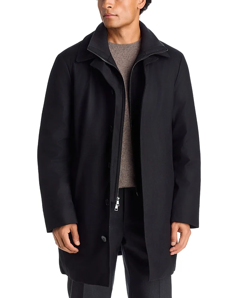 Wool Blend Flannel Down Car Coat & Removable Bib