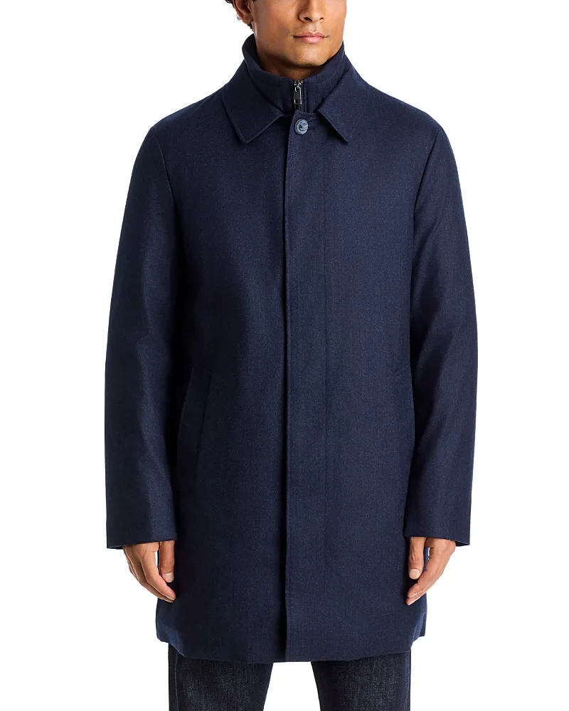 Wool Blend Flannel Down Car Coat & Removable Bib