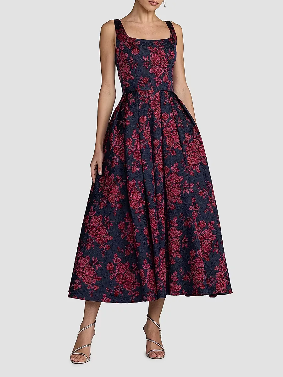 Mac Duggal Floral Brocade Tea-Length Cocktail Dress by M.A.C.