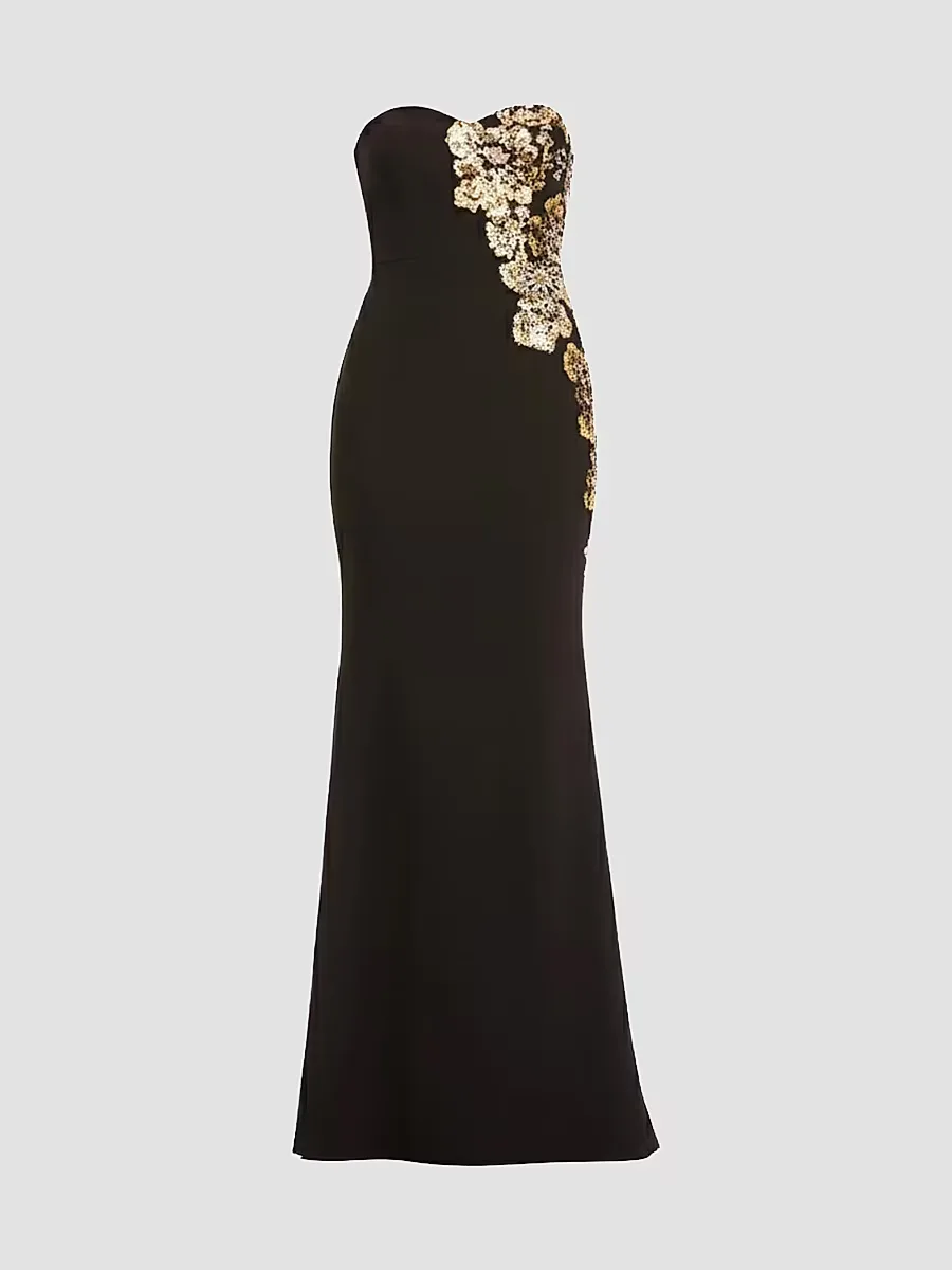 Tiana Floral-Detail Strapless Mermaid Gown